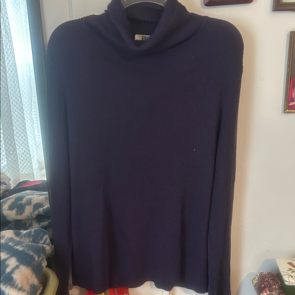 Elegant Navy Cowl Neck Sweater